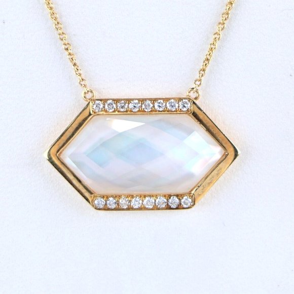 Doves by Doron White Orchid 18k Yellow Gold Quartz MOP Diamond Pendant 18'' - Picture 1 of 4